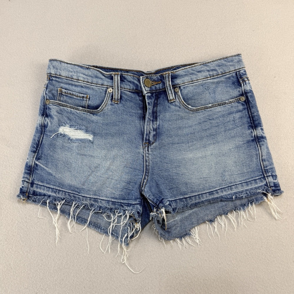Blank NYC Hiker Shorts Women Sz 28 Medium Wash Distressed Raw Hem Denim Cutoff